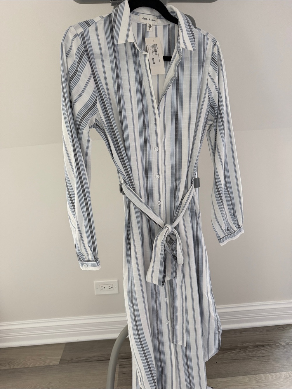 Cloth & Stone Blue & White Striped Shirt Dress with Tie Waist